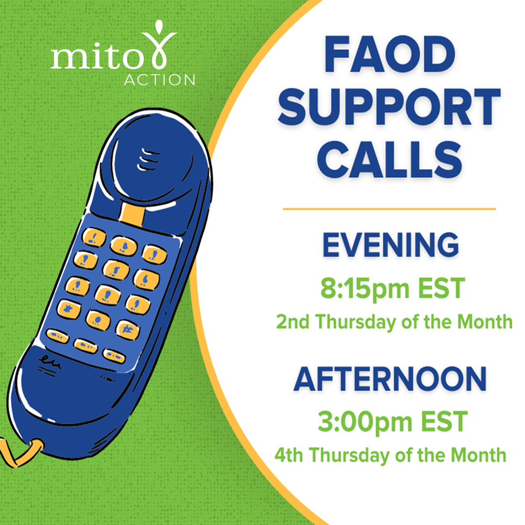 Join other families and patients affected by fatty acid oxidation disorders (FAODs) on the second and fourth Thursdays of each month.