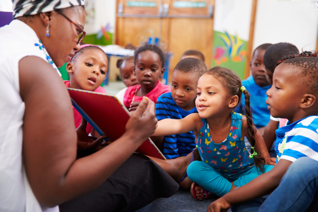 Preschool kids during story time.